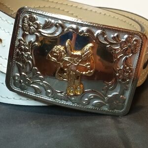Men's Silver and Gold Western Belt Buckle